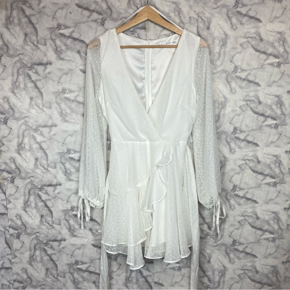 Saints + Secrets Wrap Dress with Sheer Sleeves - Picture 2 of 12